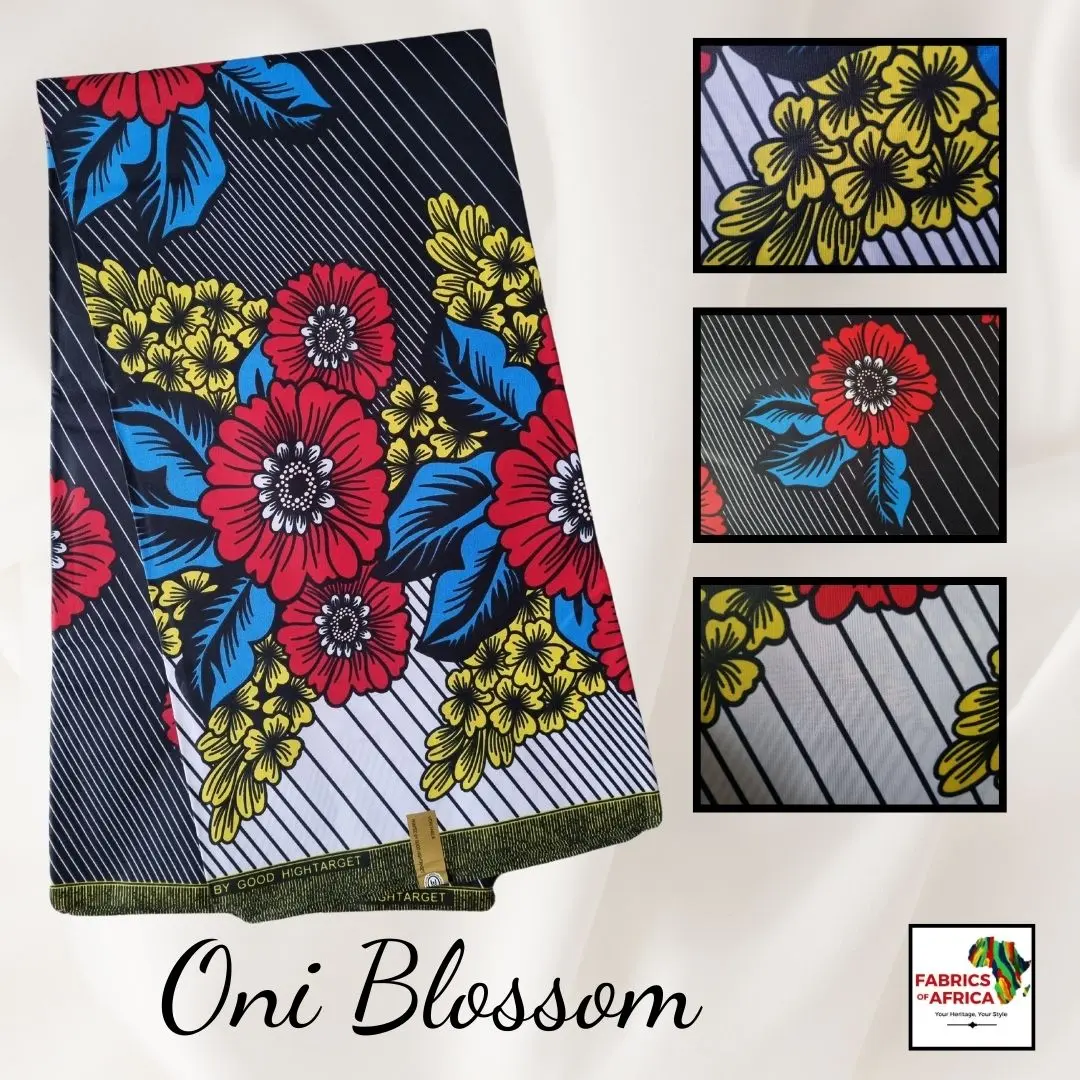 African Ankara Print Fabric – Premium Polycotton 6 Yards - Oni Blossom