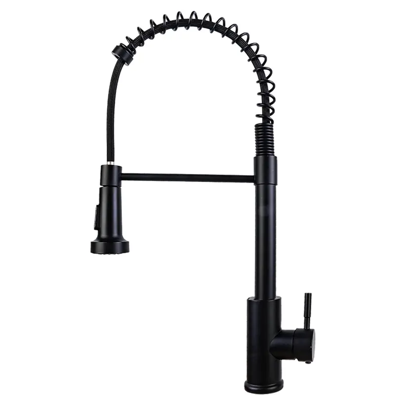 Monobloc Kitchen Sink Mixer Tap with Pull Out Hose Sprayer Single Lever - Black, for Home Improvement 0