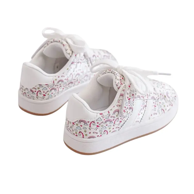 Itty Bitty White Unicorn Print Stripe Trainers 2
