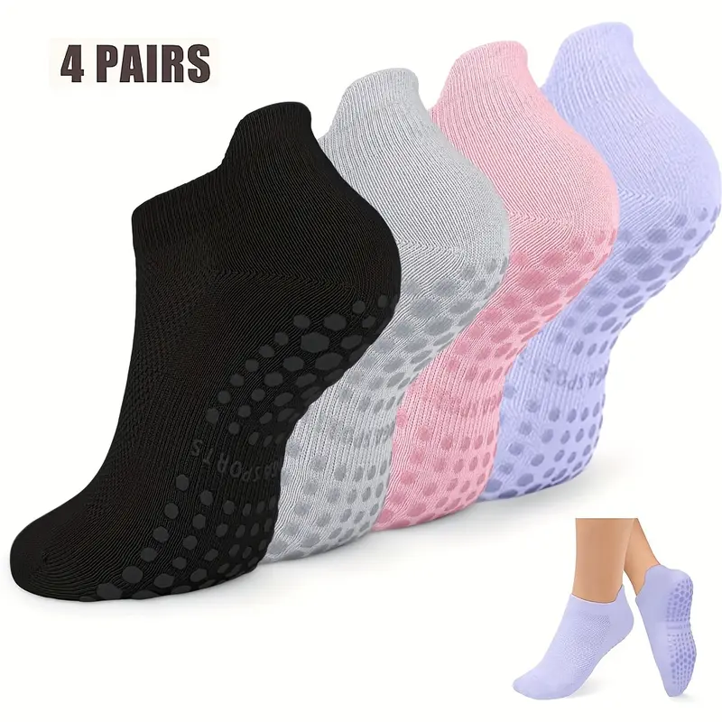 ANIELGARD   4pcs Women's Breathable Non-Slip Yoga Socks, Perfect for Pilates, Barre, Ballet and Home Exercise, Comfortable to Wear. 1