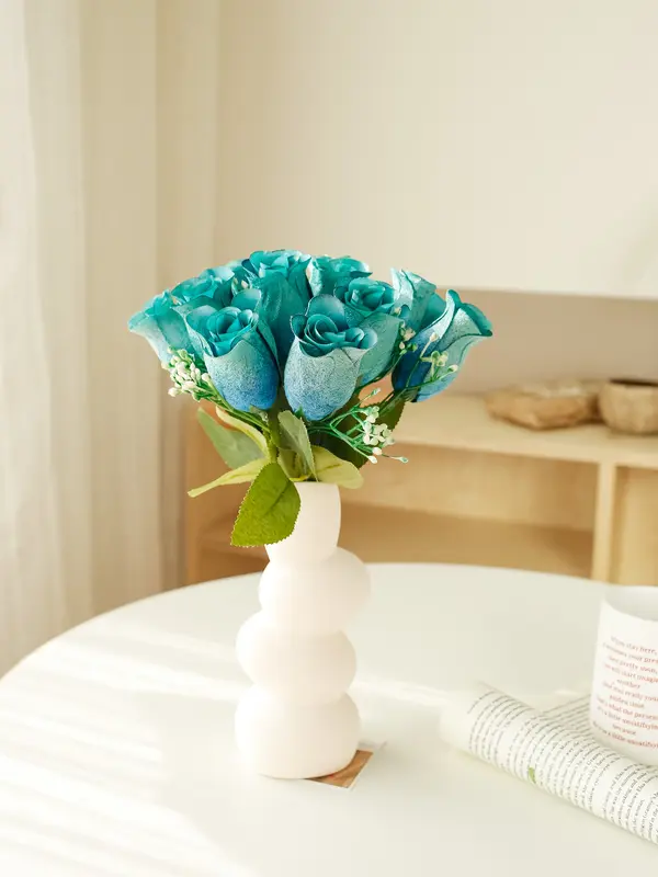Valentine’s Day Decor Artificial Velvet Rose bud, 1 Piece 12 heads Colorful Faux Flower Bouquet, Artificial Flowers for Wedding and Home Decoration 5