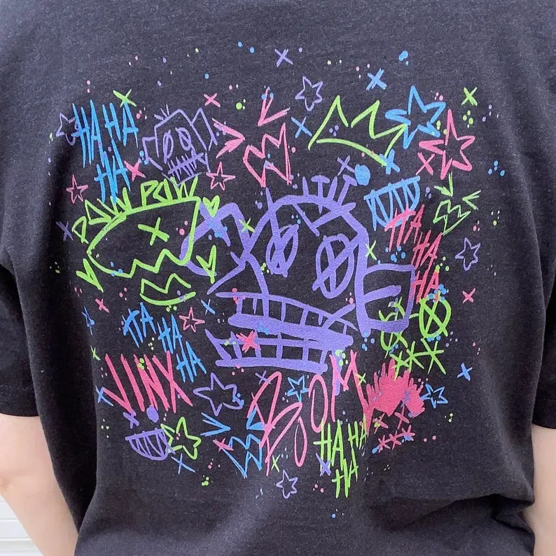 Jinx graffiti arcane league of legends shirt - Jinx Vi Arcane shirt - Jinx scribbles graffiti drawings shirt - Arcane league of legends tee