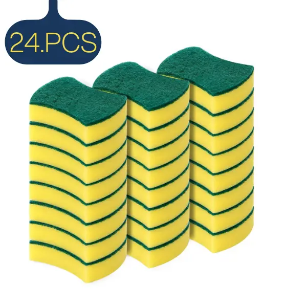 24-Pack Kitchen Cleaning Sponges, Non-Scratch Dual-Sided Sponge and Green Scrubber Pad for Effortless Household Cleaning