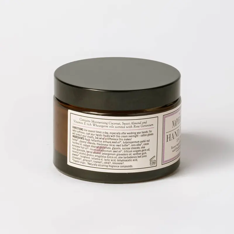 Napiers Hand Recovery Cream | A soothing rose geranium scented moisturizer containing coconut and sweet almond oil to rescue dry hands, nails & cuticles | Plants and botanics to hydrate and smooth | 1