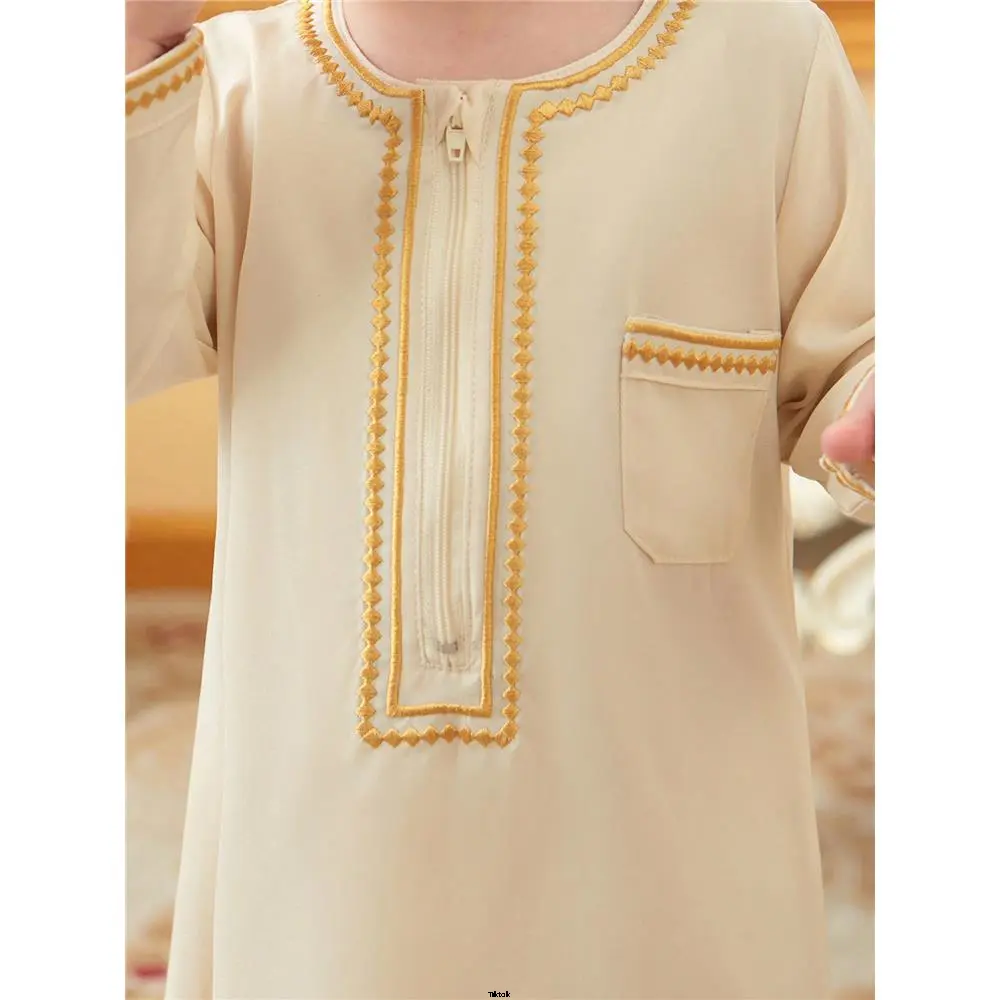 and trim gold belt, robe traditional tiktok baby boy embroidery zipper