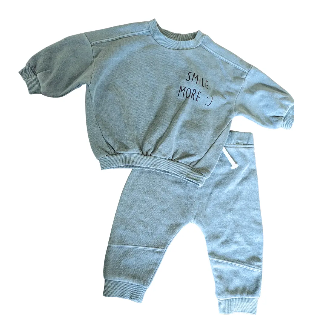 Smile More Teal Baby & Toddler Sweat Set - Sweatshirt and Jogger Set - Ex High street Store Stock