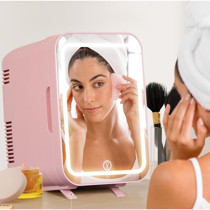 4L Mini Fridge with LED Mirror Portable Cooler Warmer Table Top Bedroom Makeup 1