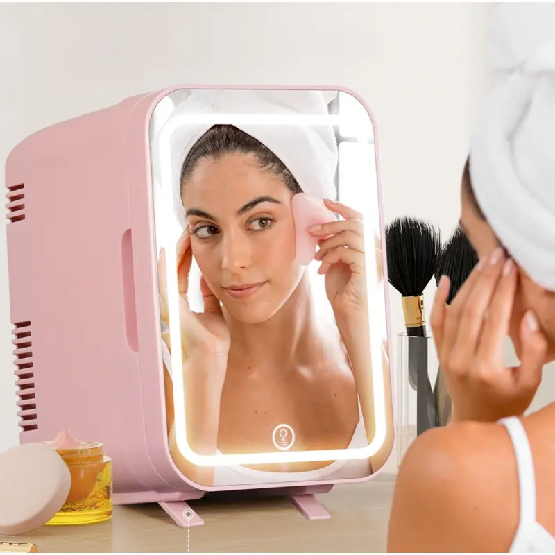 4L Mini Fridge with LED Mirror Portable Cooler Warmer Table Top Bedroom Makeup 1