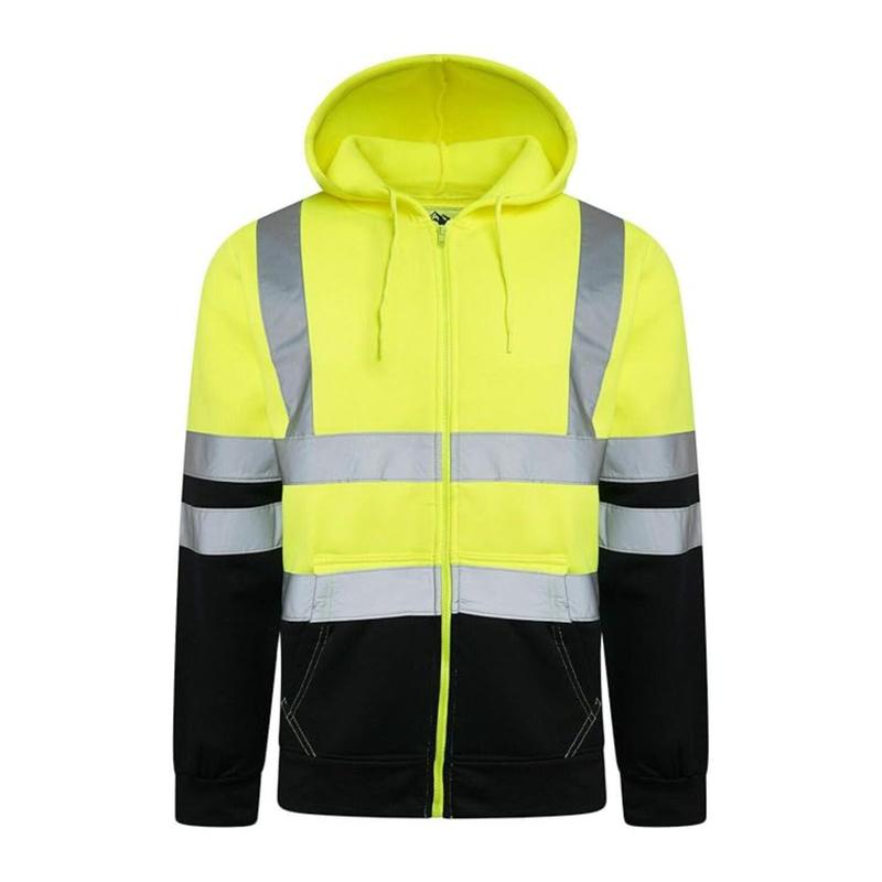 Men’s Hi-Vis Zip-Up Hoodie – High Visibility Reflective Sweatshirts – 2-Tone Design, Warm Fleece, Durable Men's Workwear – Long Sleeve, Machine Washable – Yellow & Orange Safety Jackets for Outdoor Jobs 3