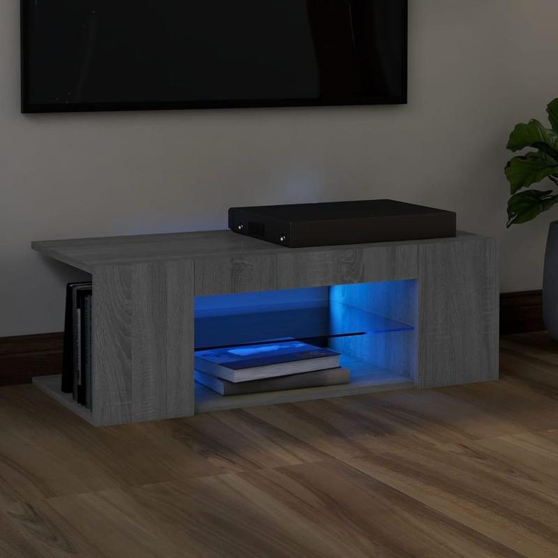 TV Cabinet with LED Lights Smoked Oak 90x39x30 cm 5