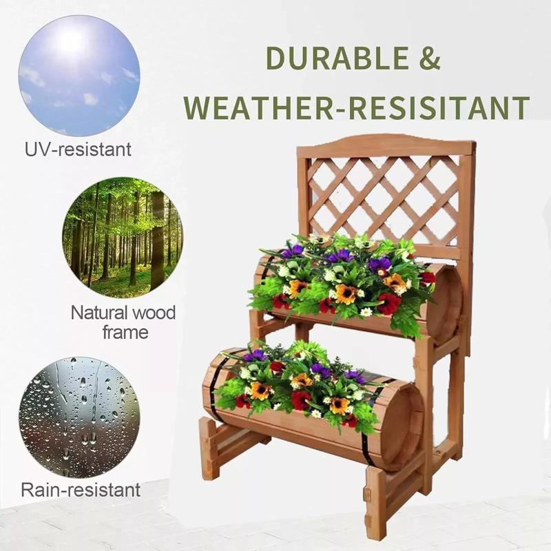 Kingfisher Double Barrel Wooden Garden Planter - Pressure Treated - Patio Flowers Plants - H78cm x W48cm x D40cm 2