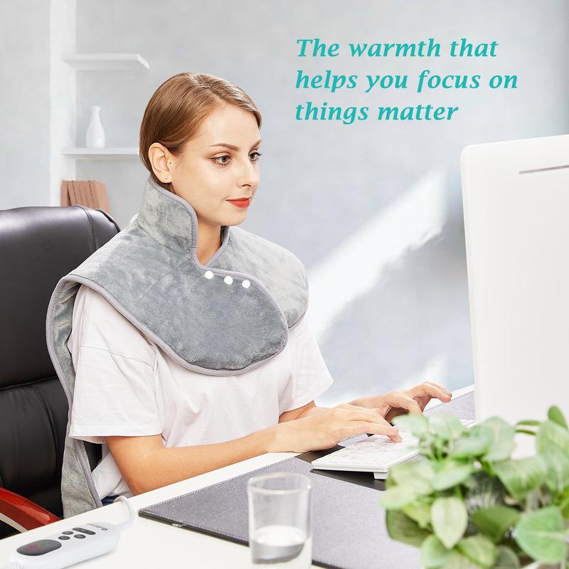 Electric Heating Pad for Back Pain Relief, Neck and Shoulders (60x100cm) Fast-Heat Heated Warmer with Waist Strap, 6 Heat Levels, Auto-Off Timer, Mia&Coco - Comfort Grey 4