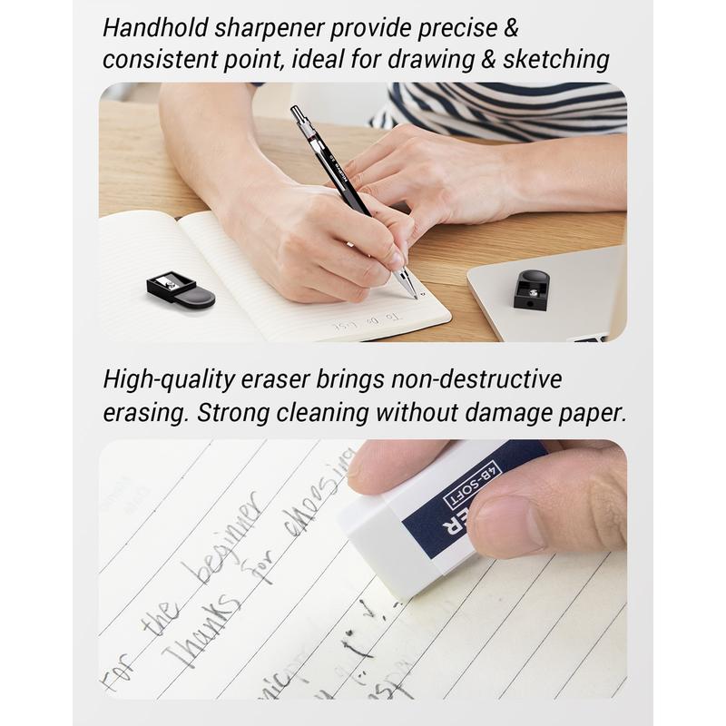 Nicpro 2mm Metal Mechanical Pencil Set with Case, 3PCS Lead Pencil Holder 2.0 mm with 144PCS Lead Refills (4H 2H HB 2B 4B 6B Color), Eraser, Sharpener for Drafting Writing Drawing Sketching 3