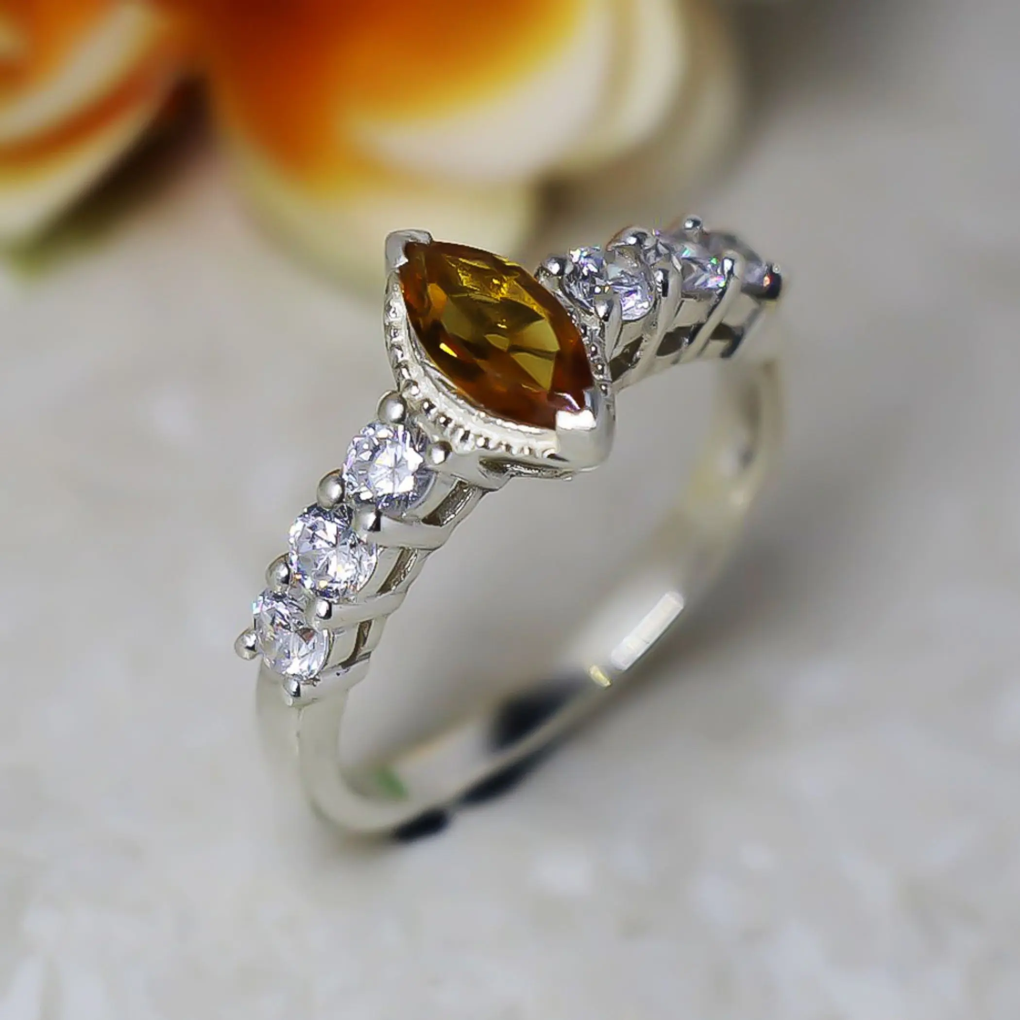 Spellbinding Marquise Faceted Natural Citrine 925 Sterling Silver Ring Anniversary Auspicious Birthday Daily Engagement Wedding