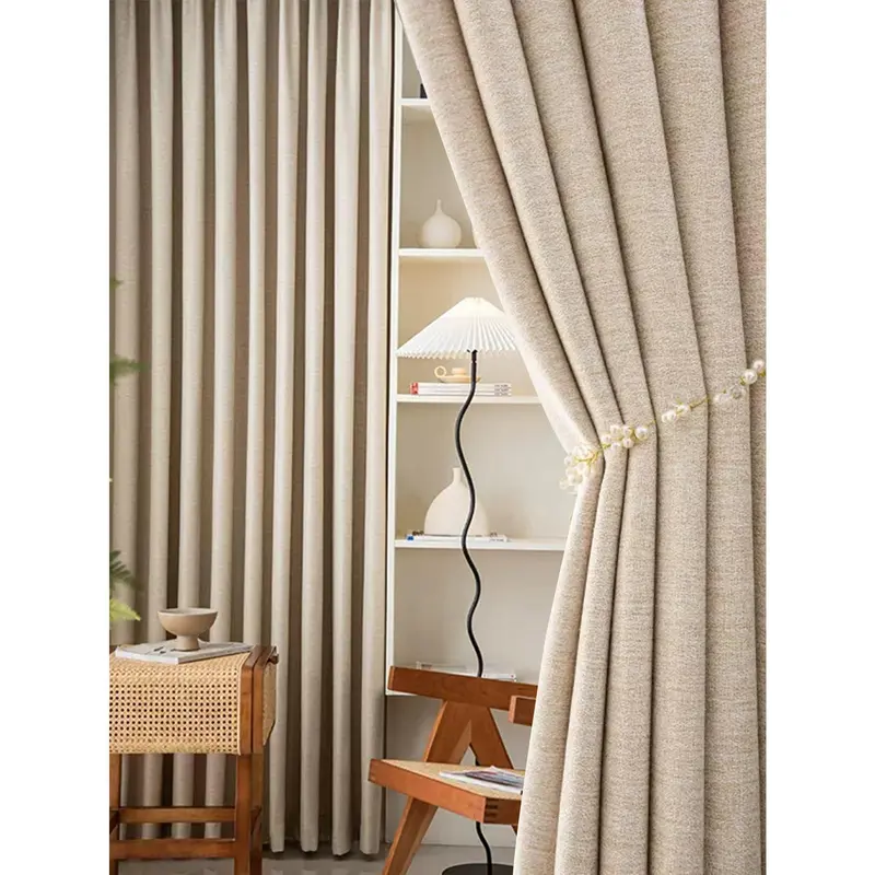 1pc Solid Blackout, Heat Insulation And Noise Reducing Curtain For Living Room 0