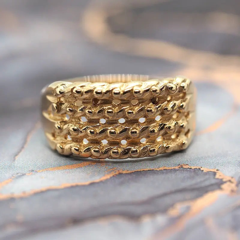 Yellow Gold 4-Row Gents Keeper Ring, size S 3