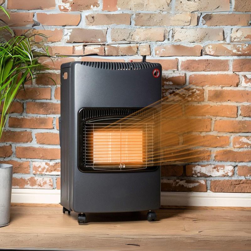 4.2kw Mini Portable Calor Gas Cabinet Heater- Black Free Standing Butane Cabinet- 3 Heat Setting Heating Regulator Wheeled 4.2kw Portable Gas Cabinet Heater Home Office Calor Butane With Hose & Regulator 0