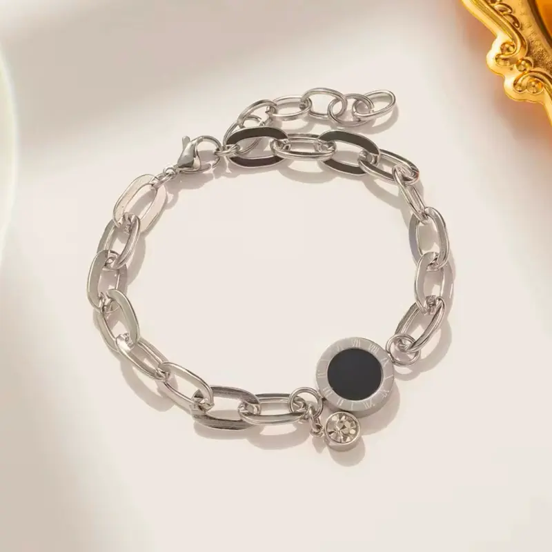 diamond numeral chain link bracelet 18k gold plated 1