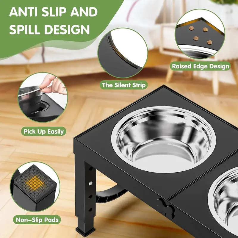 Raised Dog Bowls for Medium Large Dogs, Height Adjustable cat Bowl Stand 23cm/27cm/31cm/35cm, with 2×1000ML Stainless Steel Dog Food Water Bowl, Elevated Dog Bowls, Dog feeding station 4