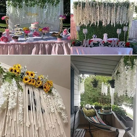 Home Decor 3 Branches Wedding Party Decorations Hanging Flower Vines Artificial Wisteria Flower 12pcs, Excellemt Garden Decor lasts forever. Washproof artificial flowers 6