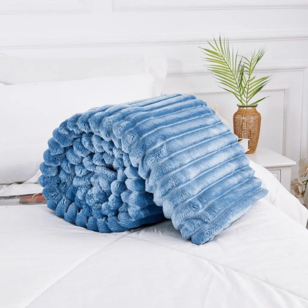 Osum Ribbed Throws Fleece Faux Fur Blanket Medium Large Size Sofa Chair Bed Settee Couch Double King Soft Warm Velvety Texture Indoor Outdoor Travel Car