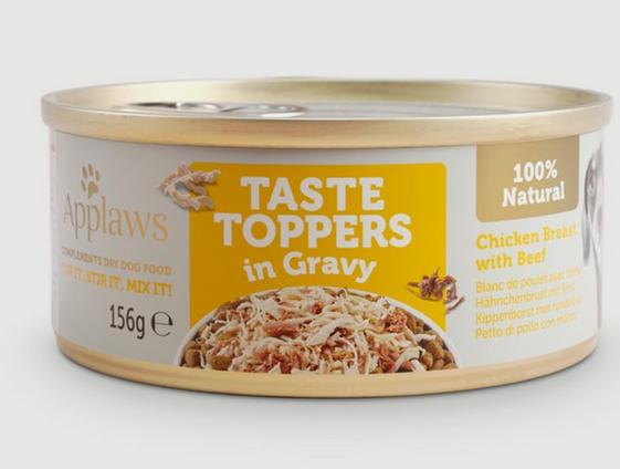 Applaws / Dog Food Toppers / 156g Tins / Chicken Breast / Duck / Beef / Beef Liver / Ham / Salmon / Chicken Breast with Lamb / 6