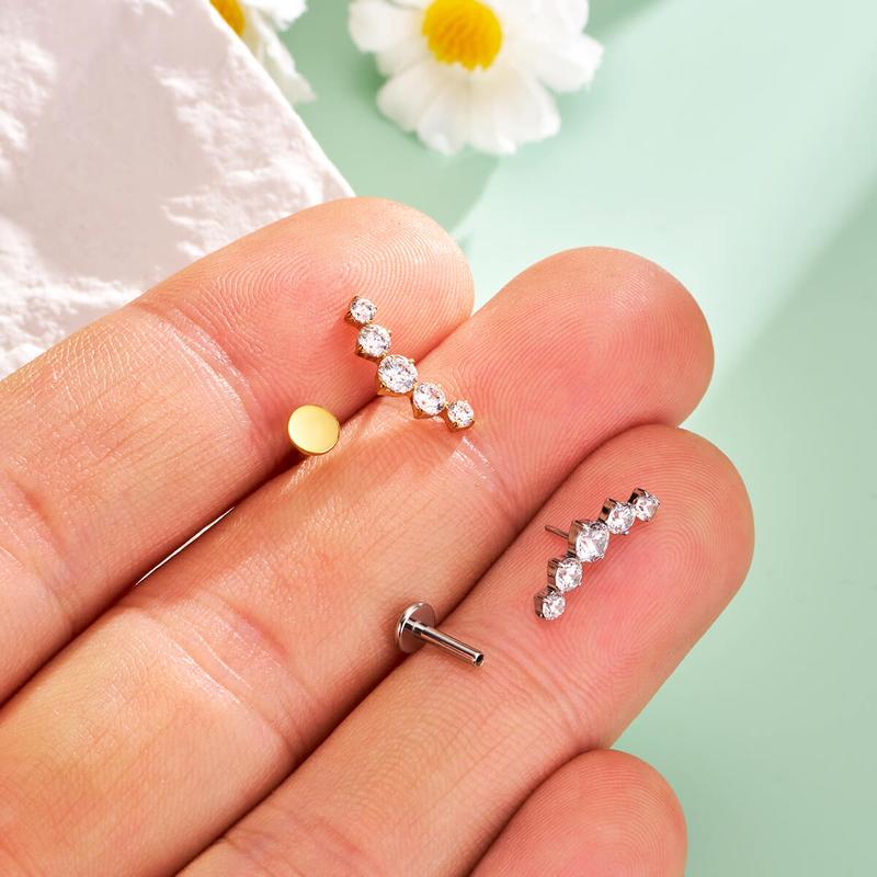 16G Threadless/Push Pin Flat Back Arc CZ Flat Cartilage Stud Earring 3