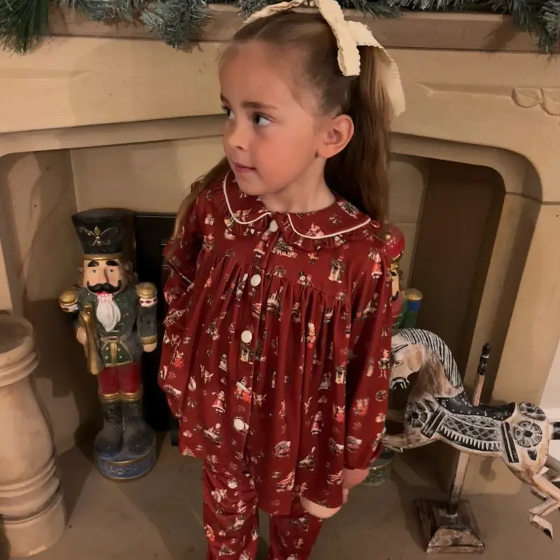 Girls Christmas Family PJs traditional vintage snowman Santa pyjamas matching 1