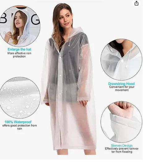 GUKOY Rain Poncho Sports Raincoats, [2 Pack] EVA Reusable Rain Coat Jacket with Hood, Rain Cover Poncho for men and women White 1