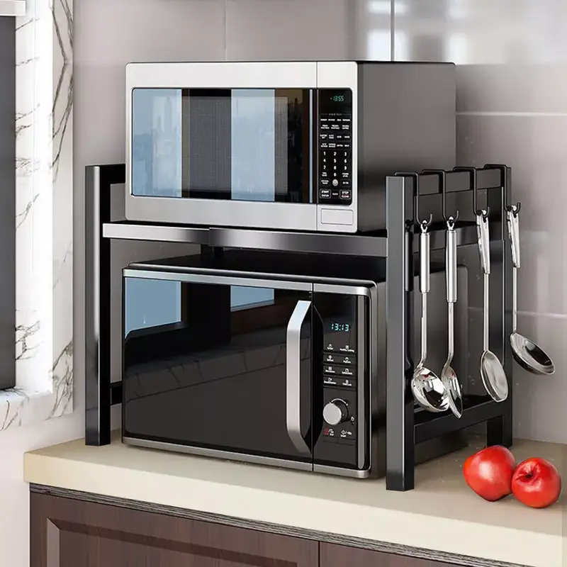 2 Tier Expandable Microwave oven Rack Stand Storage Holder Kitchen Corner Shelf 0