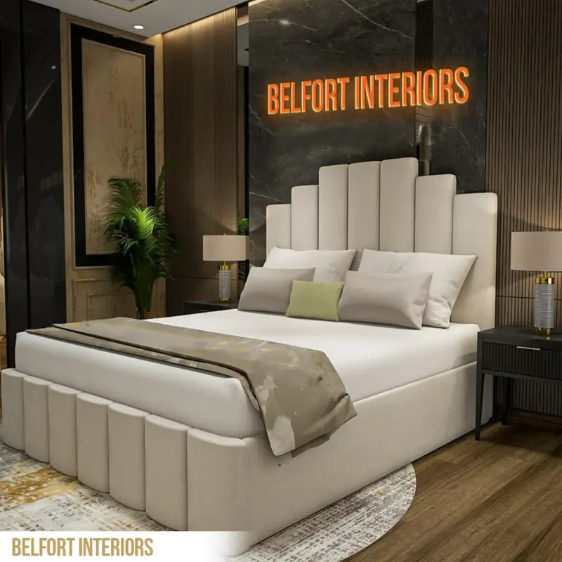 SKYLINE LUXURY OTTOMAN STORAGE PLUSH FABRIC BED FRAME- 3 colours 7