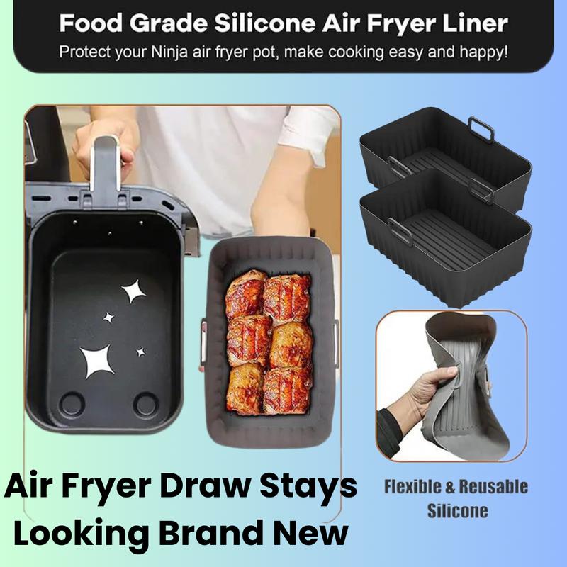All Simple 2-pack Silicone Air Fryer Liner, Rectangle Reusable Air Fryer Liner BPA Free Silicone, Air Fryers Accessory For Home Kitchen Accessories Universal Fit 8.5 - 9.5L Each 6