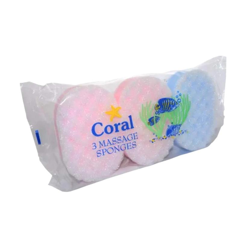 3 x Single Pack Of Coral Bath Massage Sponges Multi Color Family Pack Accessories Household 1