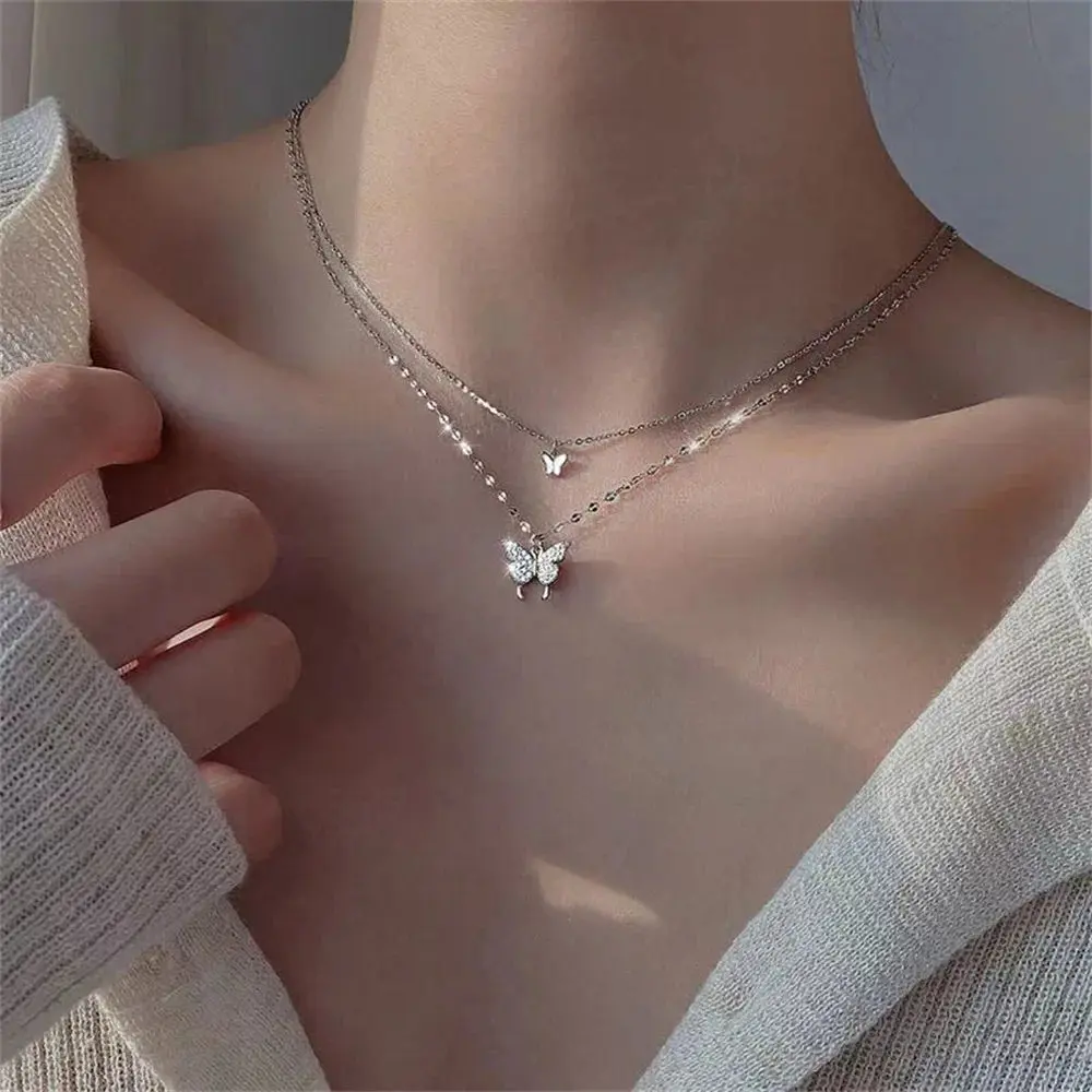 Radiant Classy Butterfly Double-Layer Necklace