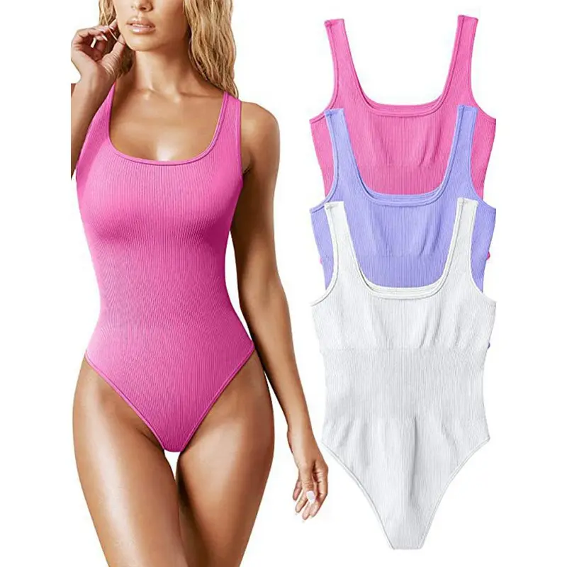 Solid Knit Rib Bodysuits Women Summer Outfit Spaghetti Strap Sleeveless Backless Romper Womens Jumpsuit Beach Wear Body Feminino 0