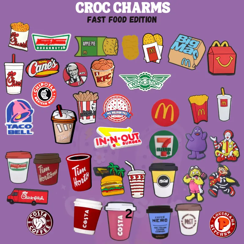 Fast Food Shoe Charms - coffee charm - burger charm - drink charm - fries charm - chicken charm - burrito charm - waffle charm croc shoe  accessories 0
