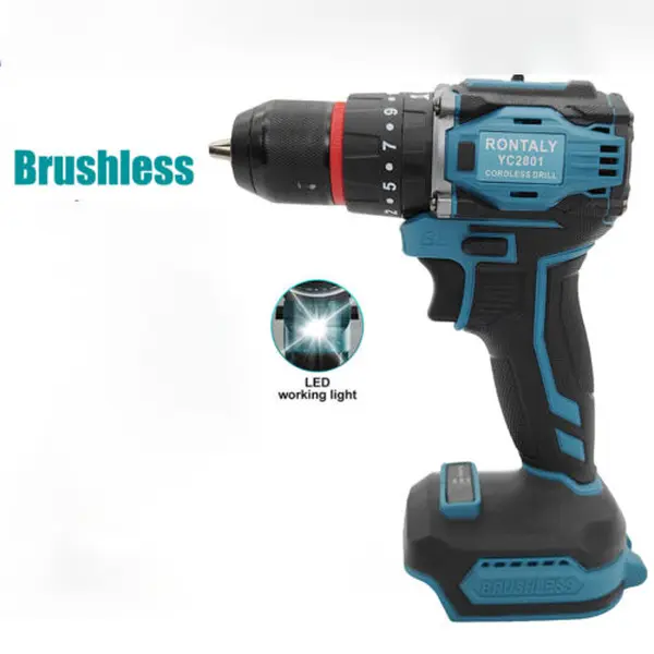 (No Battery)Cordless Drill Driver Compatible with Makita 18V Battery, Handheld Electric Screwdriver Set with 20+3 Torque, 3/8" Chuck, Brushless Motor, 2-Speed, 27 PCS Kit for Home DIY