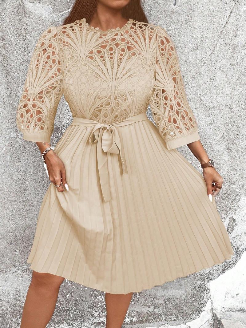 Product Introduction of Dress Hem Patchwork Plush Installation Size Elegant Solid Lace Pleated 4