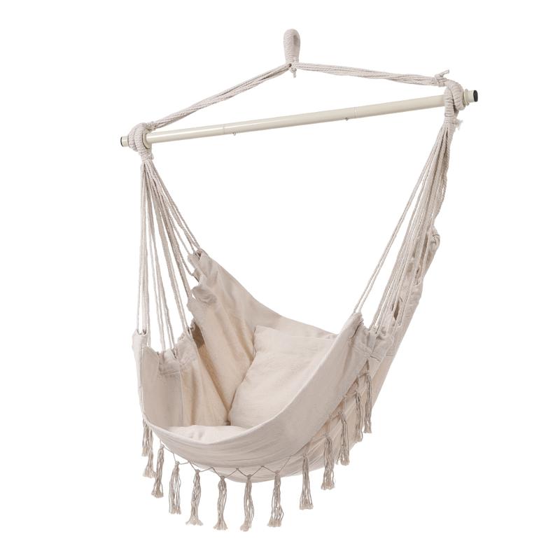Lifeideas Garden Hanging Canvas Hammock Swing Chair, White/Dark Grey, 200kg Weight Capacity 4