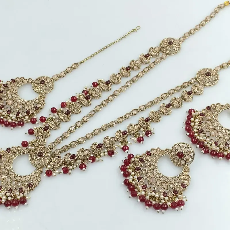 Beautiful Reverse Ad Long Mala Necklace with Tikka and earrings 6