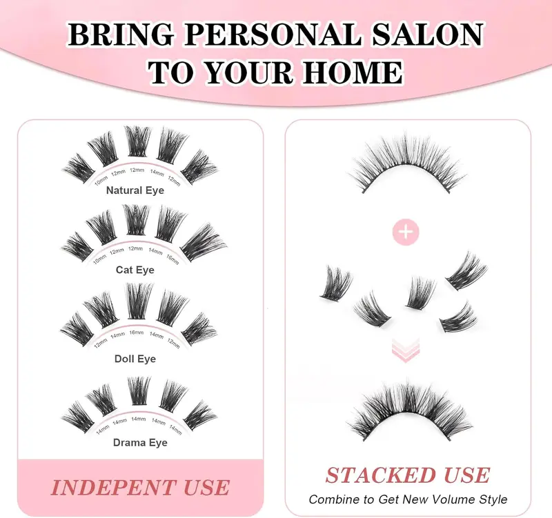 Glowingwin Individual Lashes Cluster Lashes Natural Look 10-16mm Mixed 72 Clusters Volume Reusable Eyelashes Individual DIY Lash Extensions At Home 3