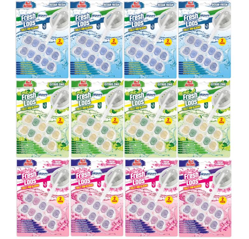 Product Introduction of Airpure   Fresh Loos Toilet Rim Blocks CASE DEAL (12 x 2 Pack) Citrus Zing, Fresh Flowers, Ocean Fresh | Total 24 Rim Blocks! | Fast & Free Shipping 23