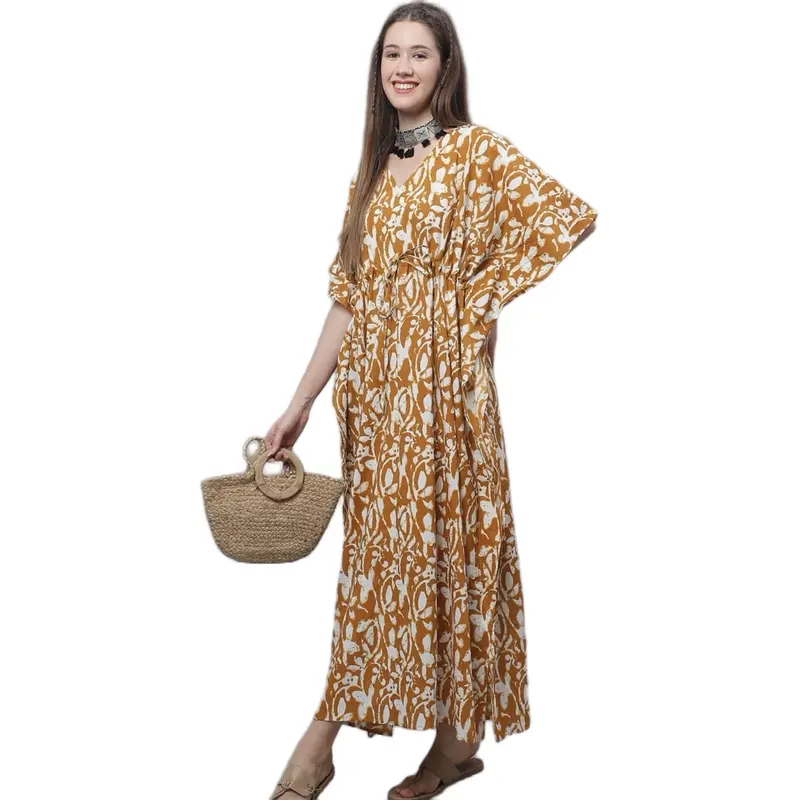 Floral printed pure cotton kaftan. Casual | Womenswear  | Comfortable Summer dress Batwing Boho Clothing Fabric Chic Elegance Everyday Feminine 4