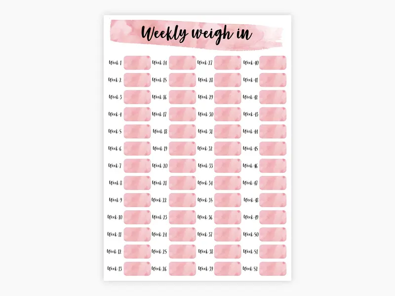 Gorgeous 52 Week Weekly Weigh In Weight Loss Tracker (52 Wks). A4 Printed Weight Loss Chart, Annual Weight Loss Tracker, Yearly Weight Loss Tracker. Laminated Or Unlaminated in 15 Colour Options. Start Tracking Your Weight Loss Now. 4