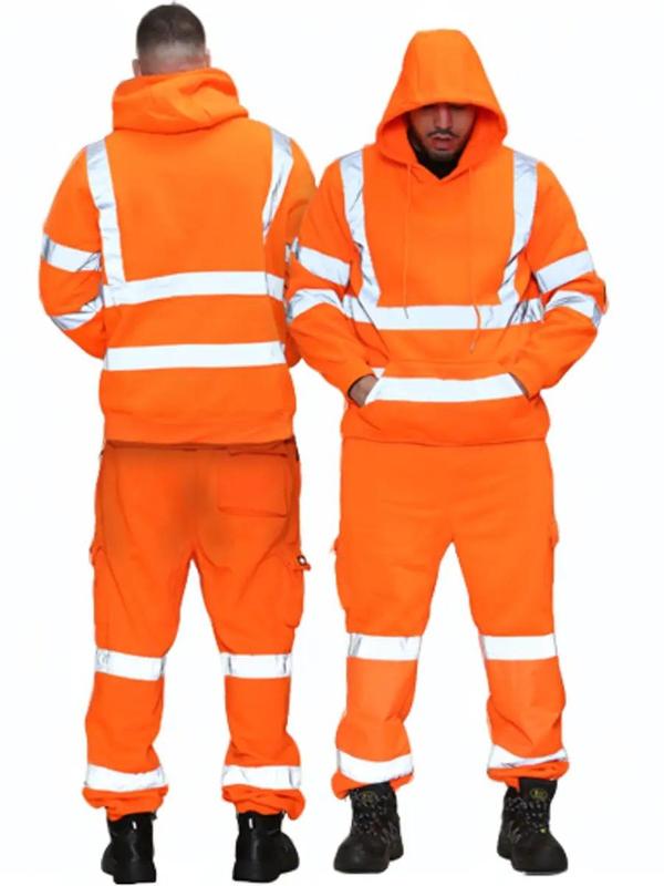Men's Hi Vis Viz Tracksuit Pullover Hoodie & Jogging Bottom Trouser - High Visibility Safety Security Work Wear Sweatsuit Set 0
