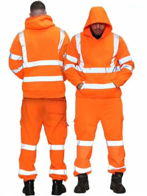 Men's Hi Vis Viz Tracksuit Pullover Hoodie & Jogging Bottom Trouser - High Visibility Safety Security Work Wear Sweatsuit Set 0