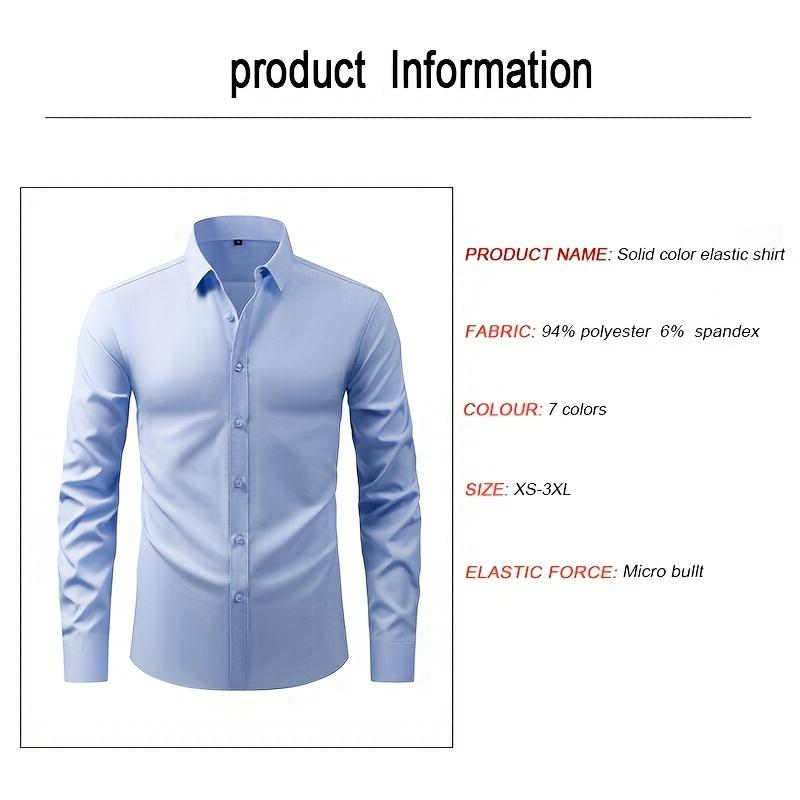 Product Introduction of Men's Solid Color Lapel Collar Design Dress Shirts, Long Sleeve Casual Button Up Shirt For Formal Occasions 1