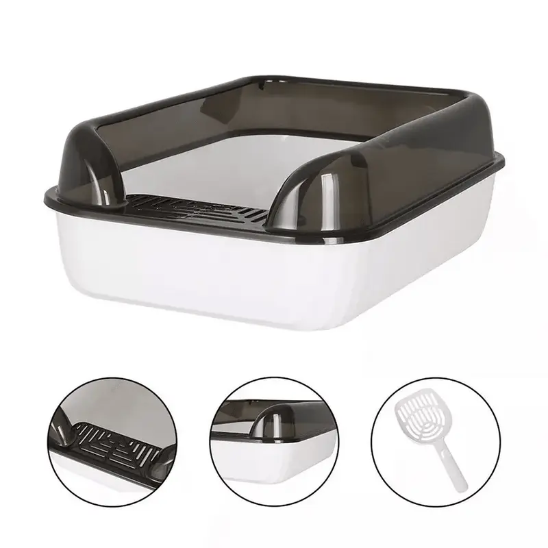 Open Cat Litter Tray Box Kitty Toilet With Extra Large Entry And Splash Guard 7