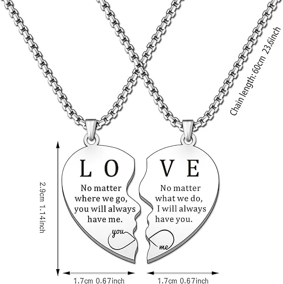 Valentines Gifts Couple Necklace For Men Boyfriend Husband Matching Heart Necklaces I Love You Birthday Anniversary 1