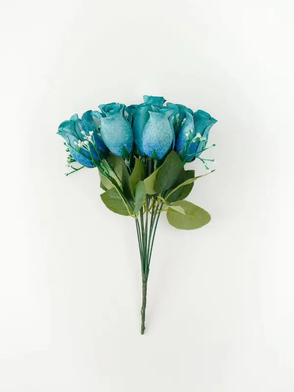 Valentine’s Day Decor Artificial Velvet Rose bud, 1 Piece 12 heads Colorful Faux Flower Bouquet, Artificial Flowers for Wedding and Home Decoration 2